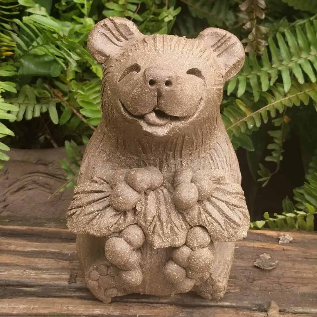 Happy Bear on Back - Margaret Hudson's Earth Arts Studio