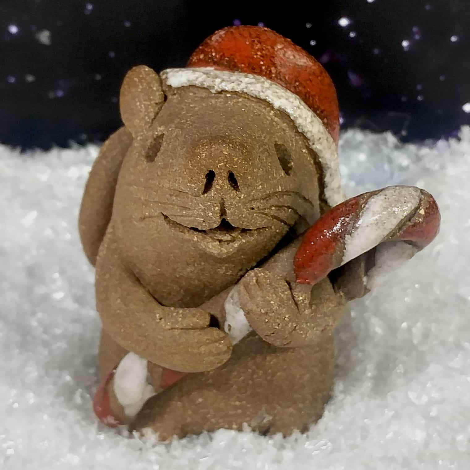 Christmas Mouse with Candy Cane - Margaret Hudson's Earth Arts Studio